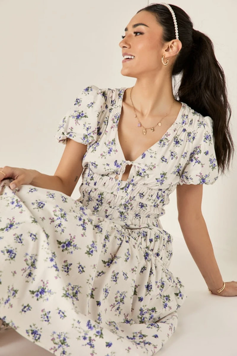 Kim Smocked Floral Midi Dress