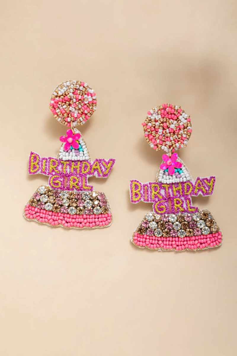 Birthday Girl Party Hat Beaded Drop Earrings
