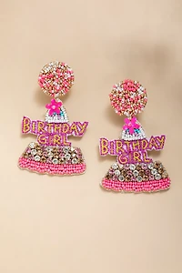 Birthday Girl Party Hat Beaded Drop Earrings