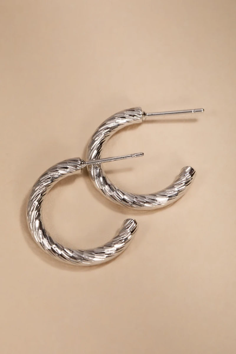 Deana Knife Cut Textured Huggie Hoop Earrings