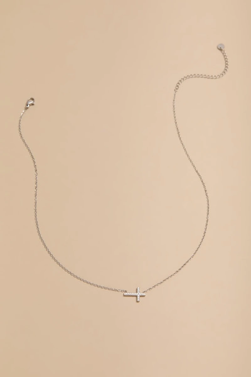 Josie Stainless Steel Sideways Cross Pendant Necklace