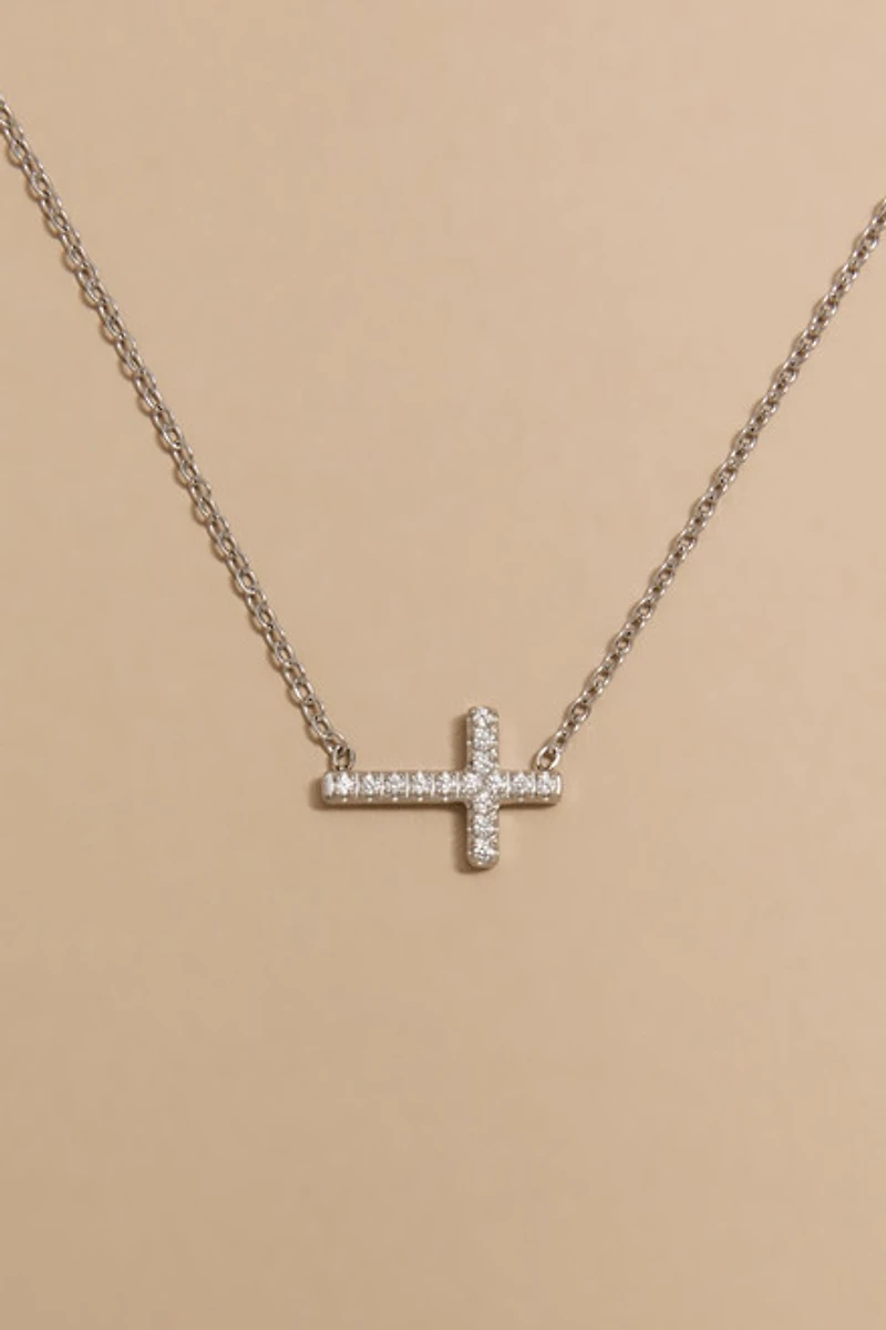 Josie Stainless Steel Sideways Cross Pendant Necklace