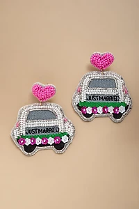 Just Married Seed Bead Drop Earrings
