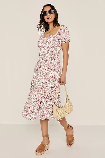 Tabitha Puff Sleeve Pink Floral Midi Dress