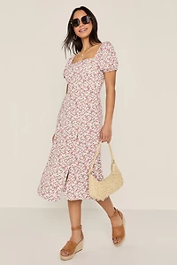 Tabitha Puff Sleeve Pink Floral Midi Dress