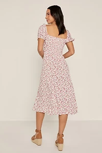 Tabitha Puff Sleeve Pink Floral Midi Dress