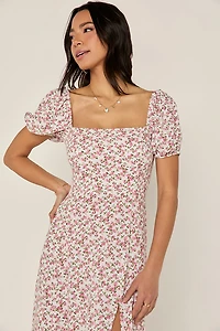 Tabitha Puff Sleeve Pink Floral Midi Dress