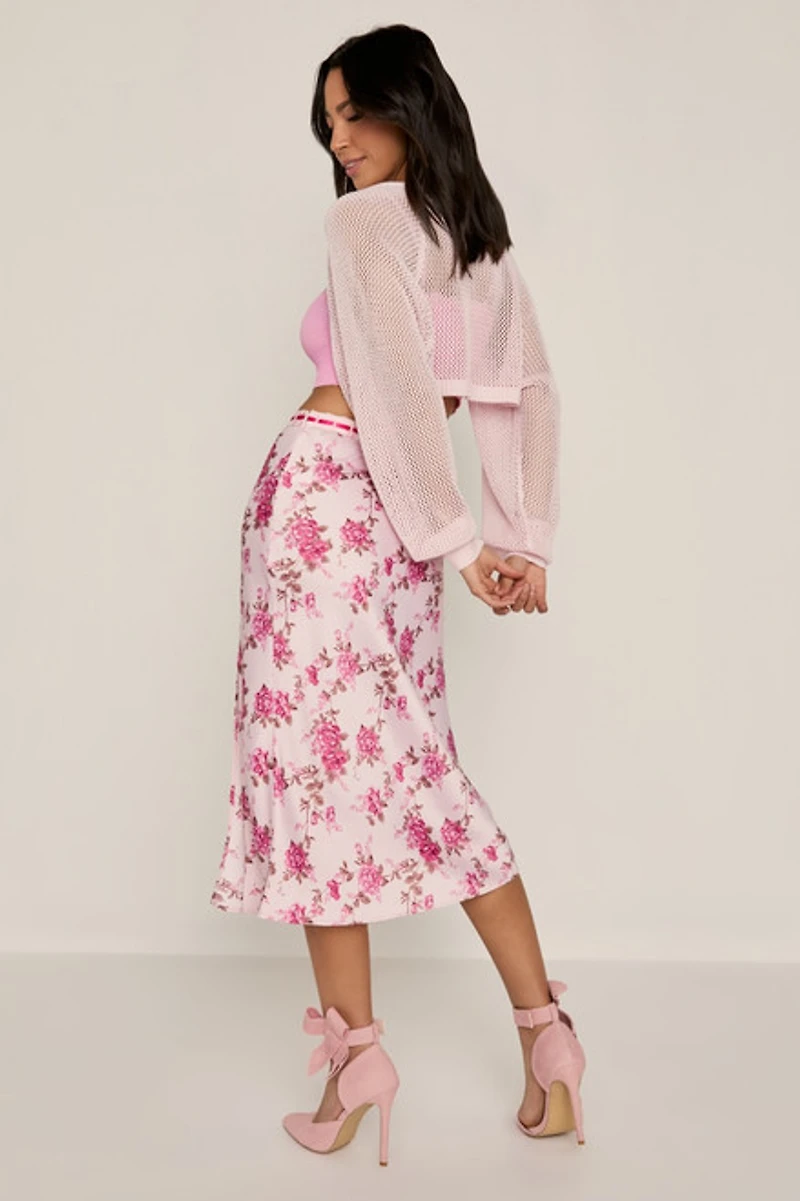 Penelope Floral Satin Midi Skirt