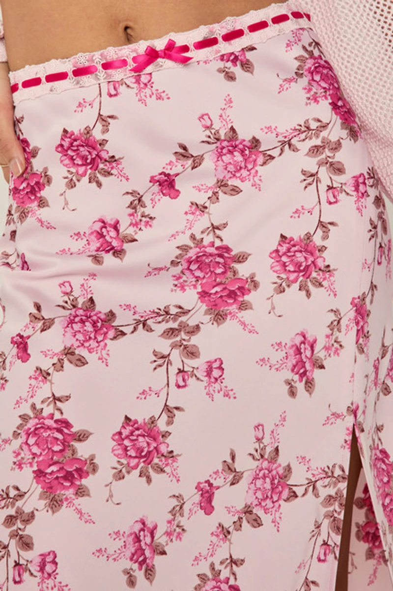 Penelope Floral Satin Midi Skirt