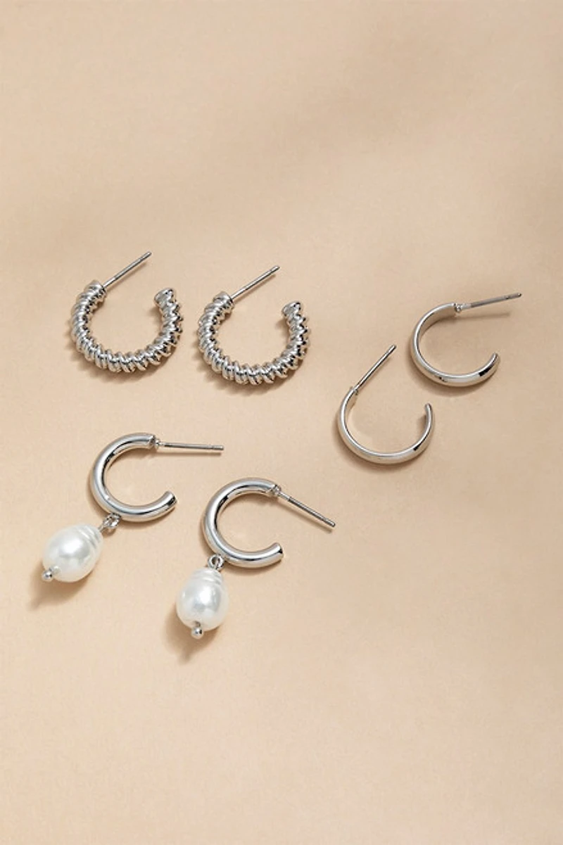 Clare Silver and Pearl Earring Set