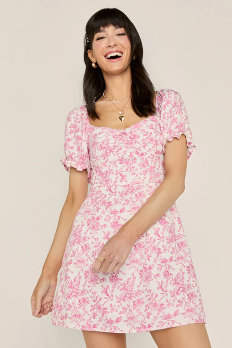 Layla Postcard Print Mini Dress
