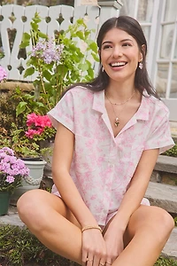 Grace Postcard Print Button Down Top
