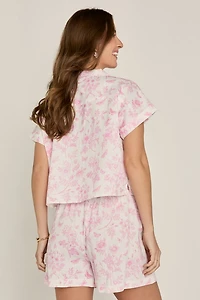 Grace Postcard Print Button Down Top