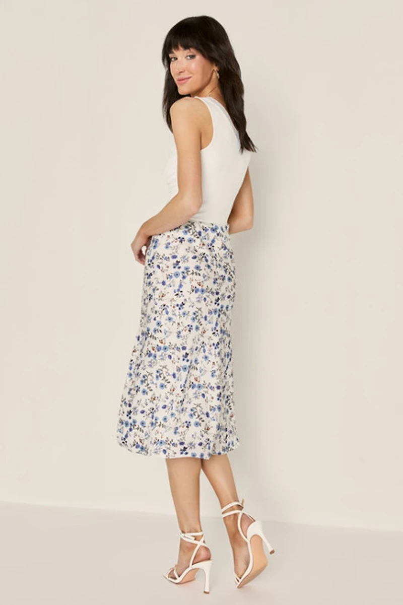 Rosalyn Floral Satin Midi Skirt