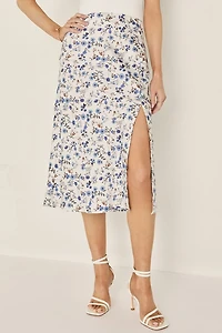 Rosalyn Floral Satin Midi Skirt