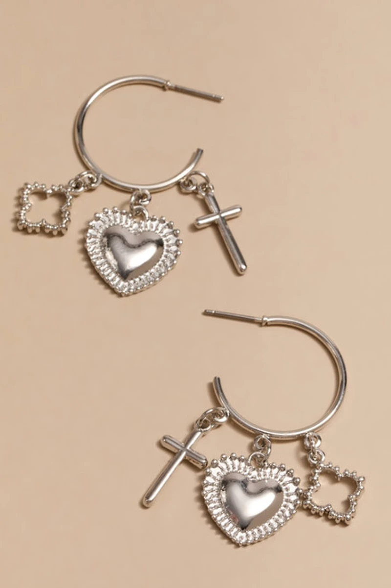 Nancy Shaky Silver Charm Hoop Earrings