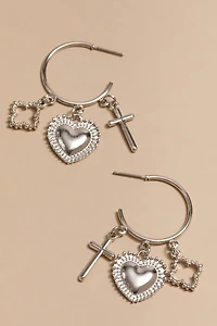 Nancy Shaky Silver Charm Hoop Earrings