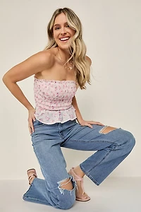 Mandy Strapless Floral Smocked Top