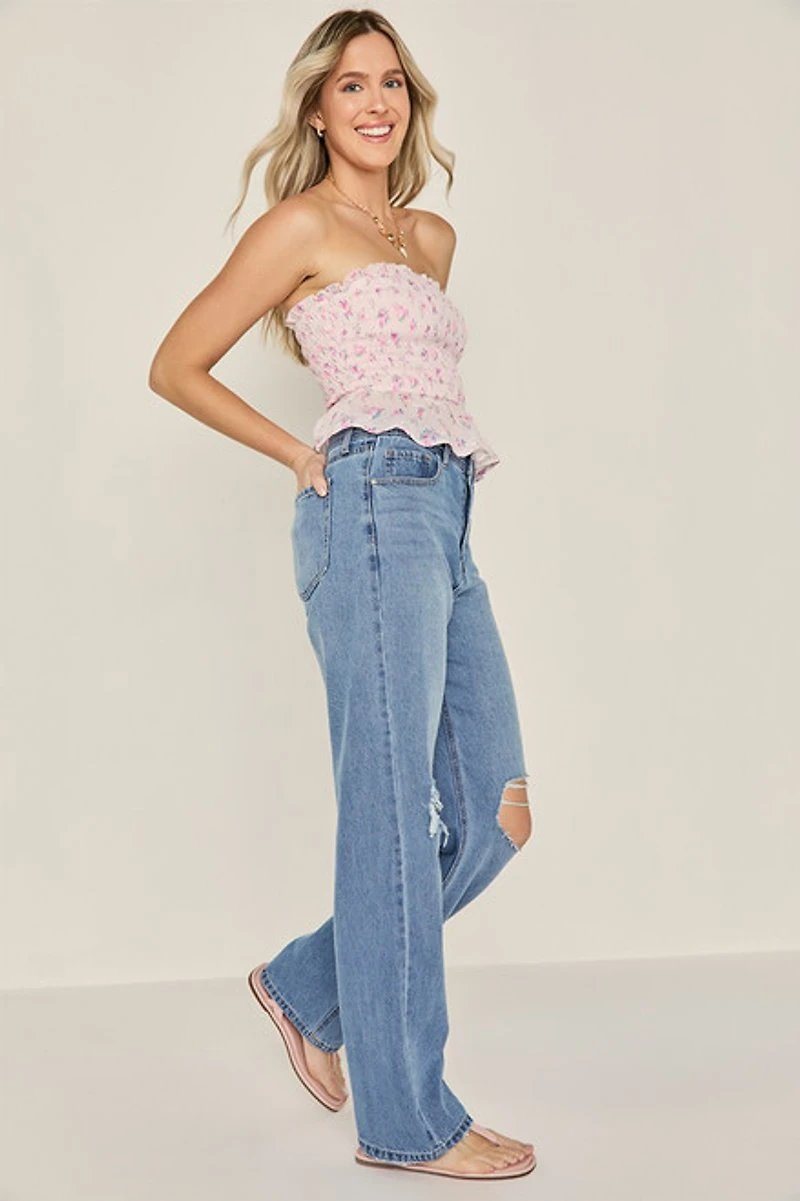 Mandy Strapless Floral Smocked Top