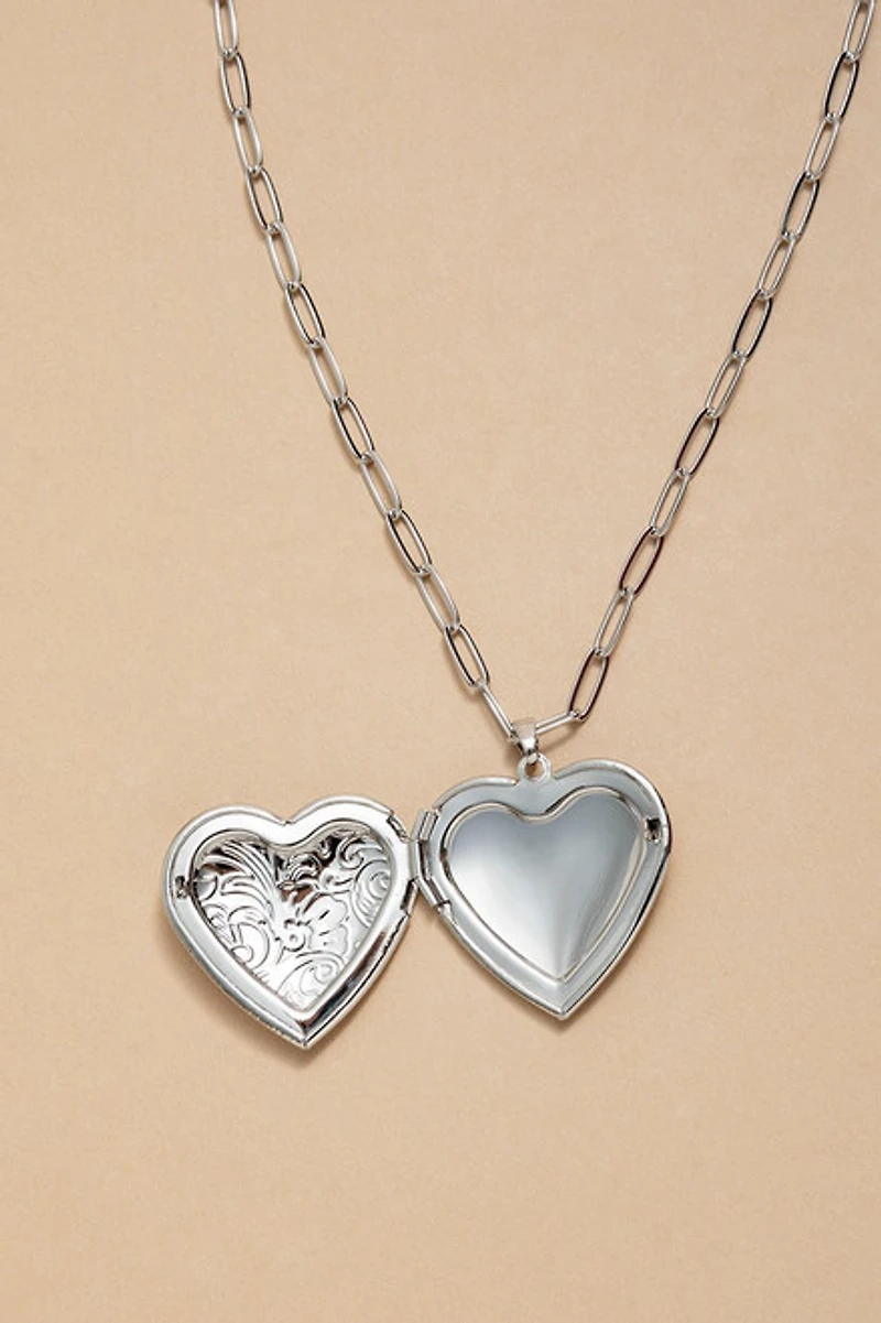 Nina Silver Heart Locket Necklace