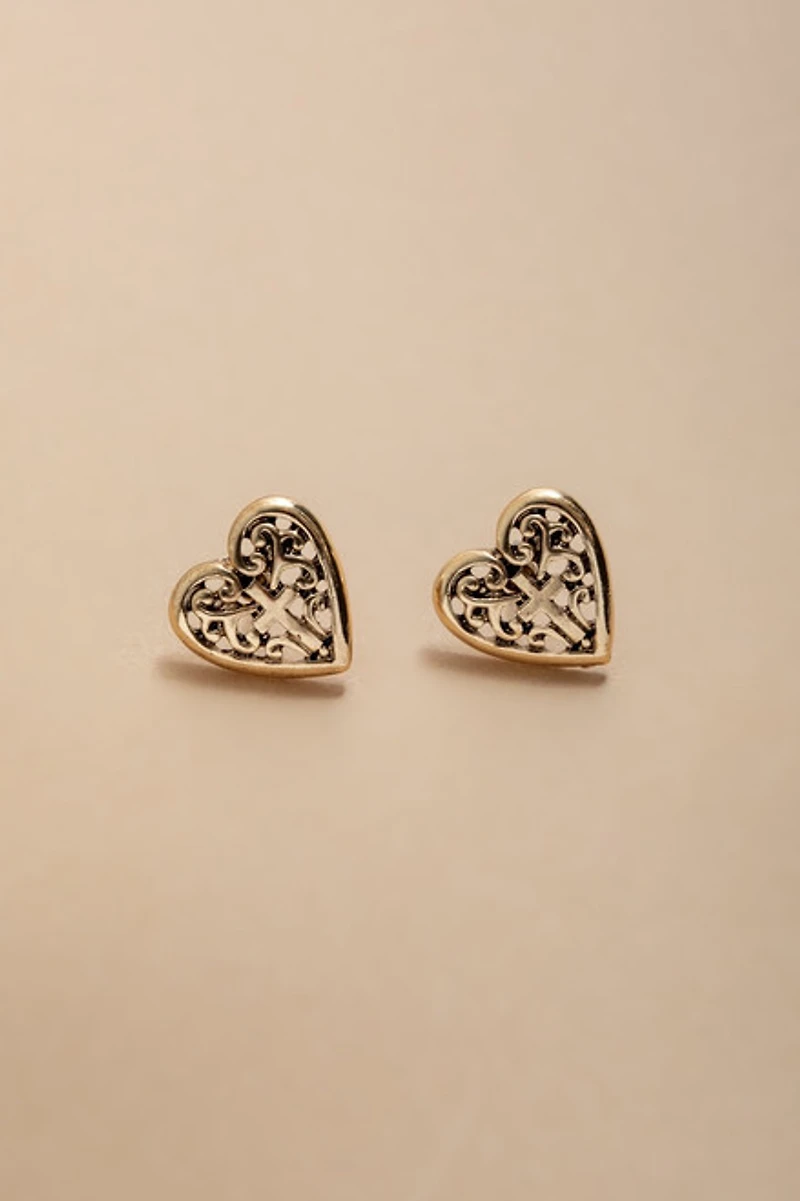 Sandra Embossed Gold Stud Earrings