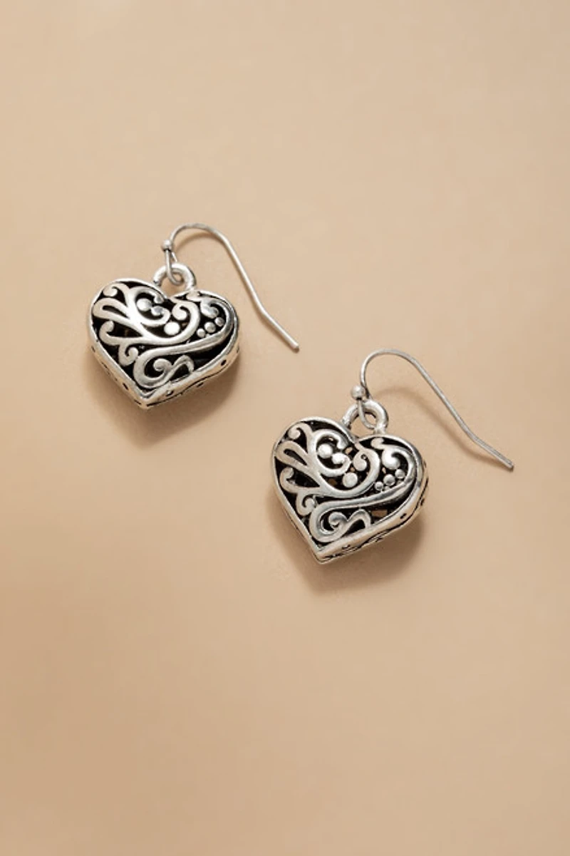 Trisha Embossed Heart Drop Earrings