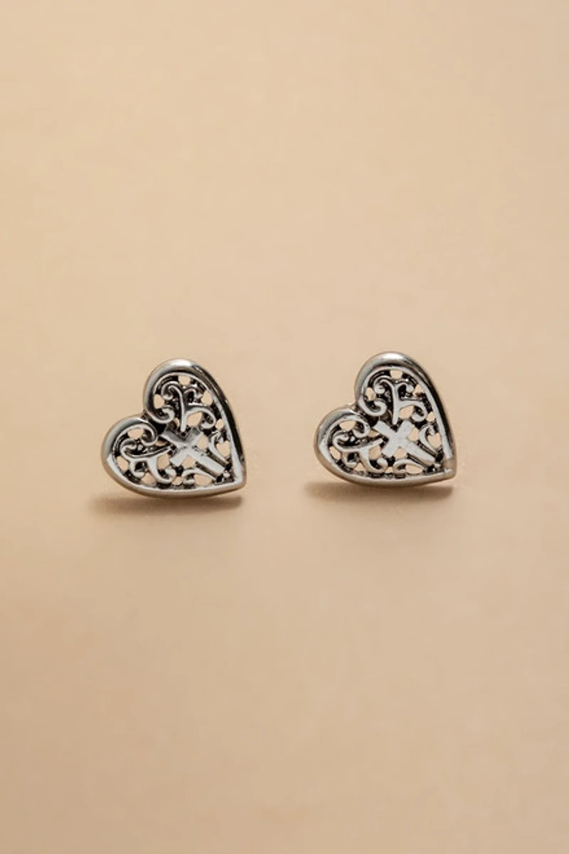 Sandra Embossed Silver Stud Earrings