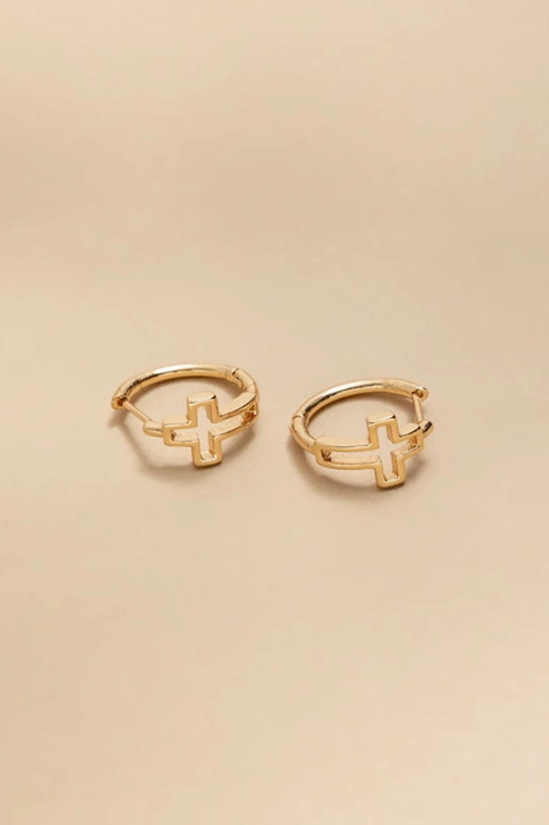 Mindy Open Cross Huggie Earrings