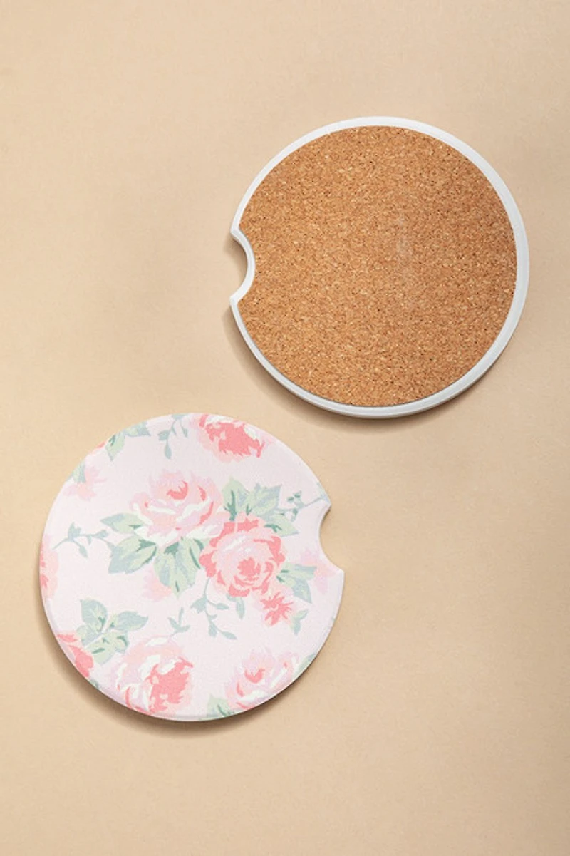 Pink Rose Car Coaster Set
