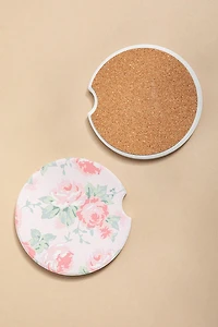 Pink Rose Car Coaster Set