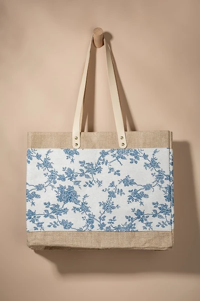 Holly Burlap Floral Tote Bag