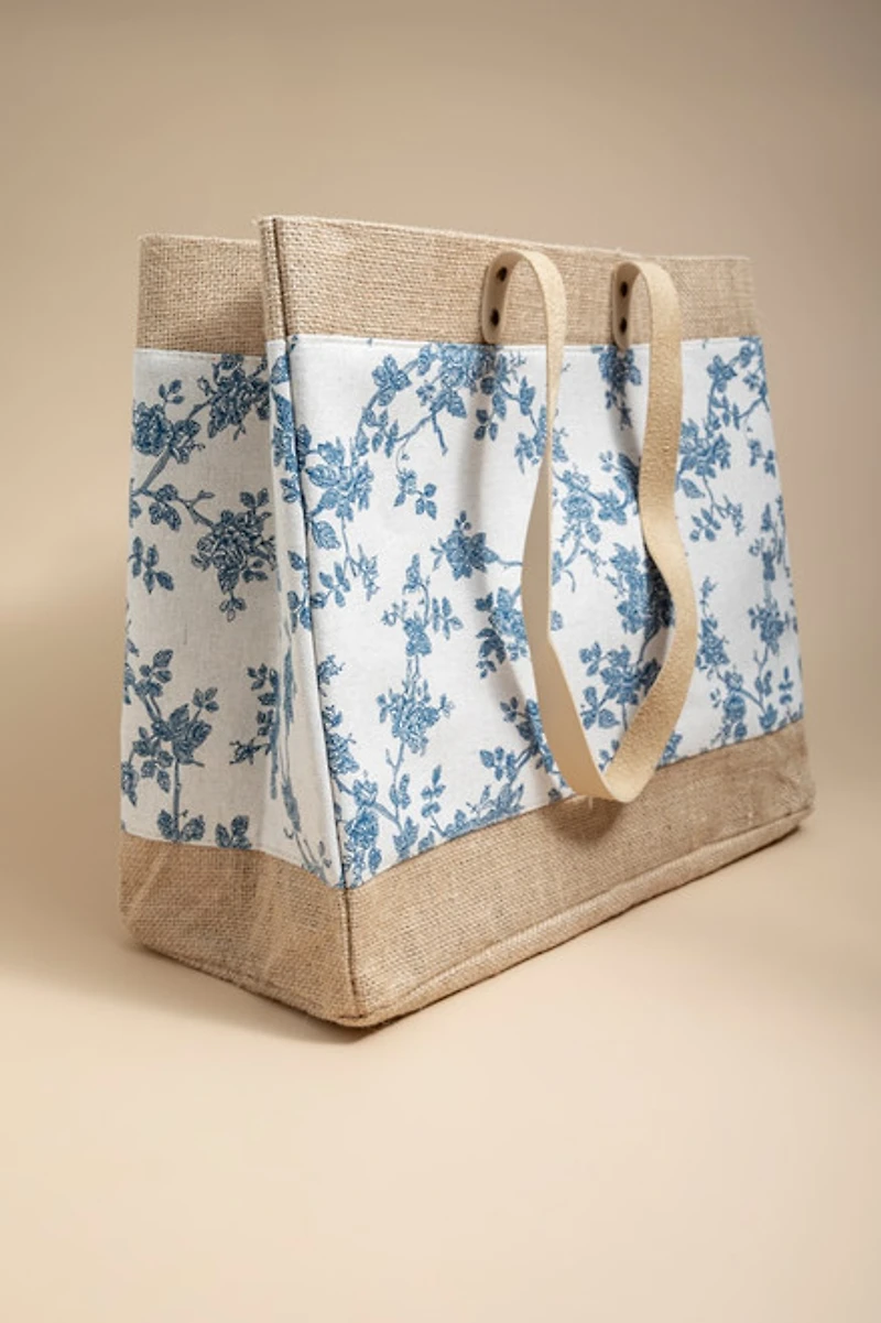 Holly Burlap Floral Tote Bag