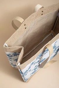Holly Burlap Floral Tote Bag