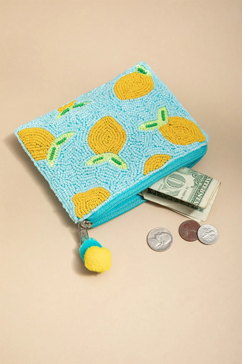 Stella Lemon Beaded Pouch