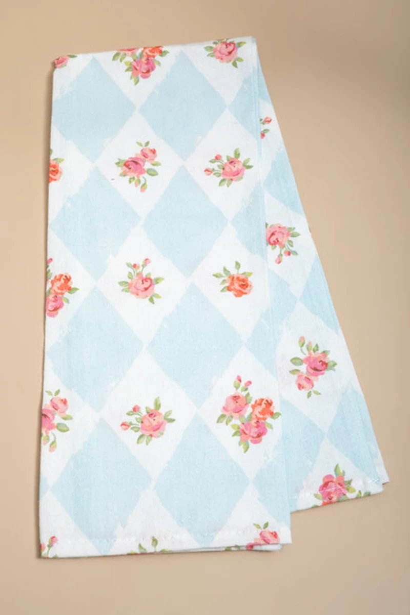 Harlequin Rose Print Tea Towel
