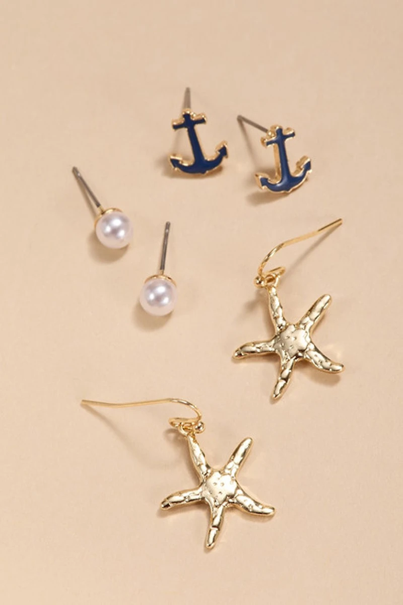 Liza Anchor Mixed Earring Set