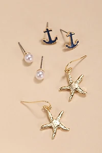 Liza Anchor Mixed Earring Set