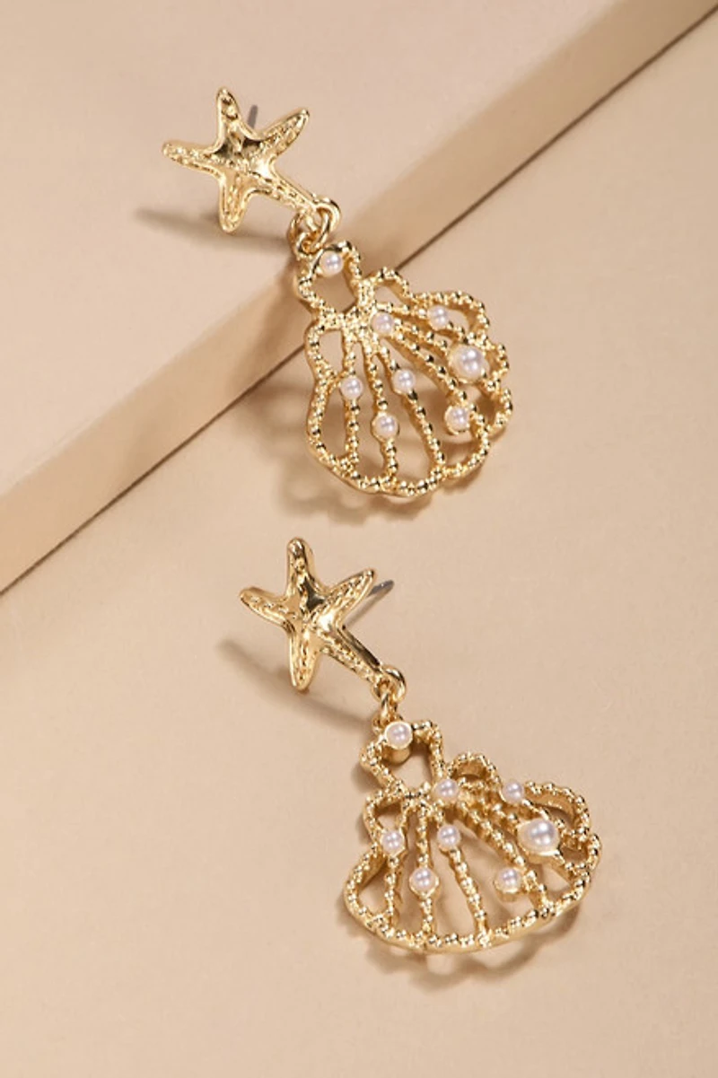 Lesley Clam Shell Pearl Drop Earrings