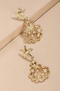 Lesley Clam Shell Pearl Drop Earrings