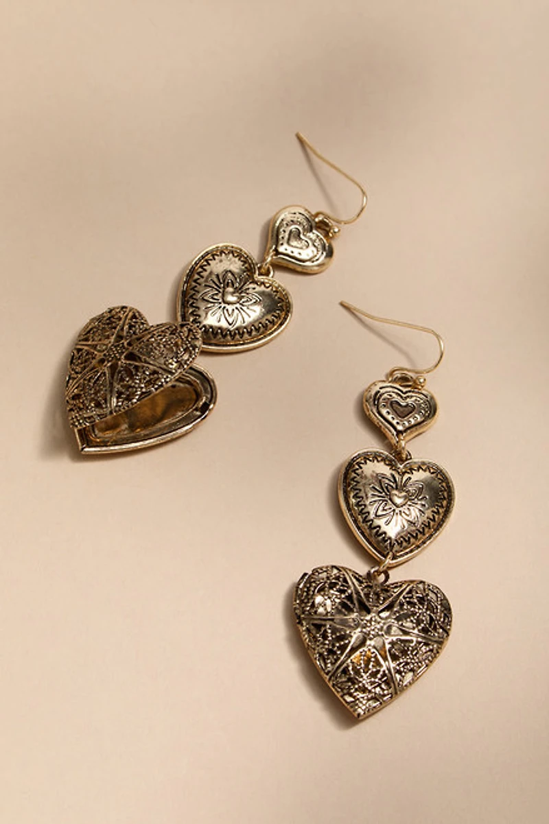 Ellen Embossed Heart Locket Earrings