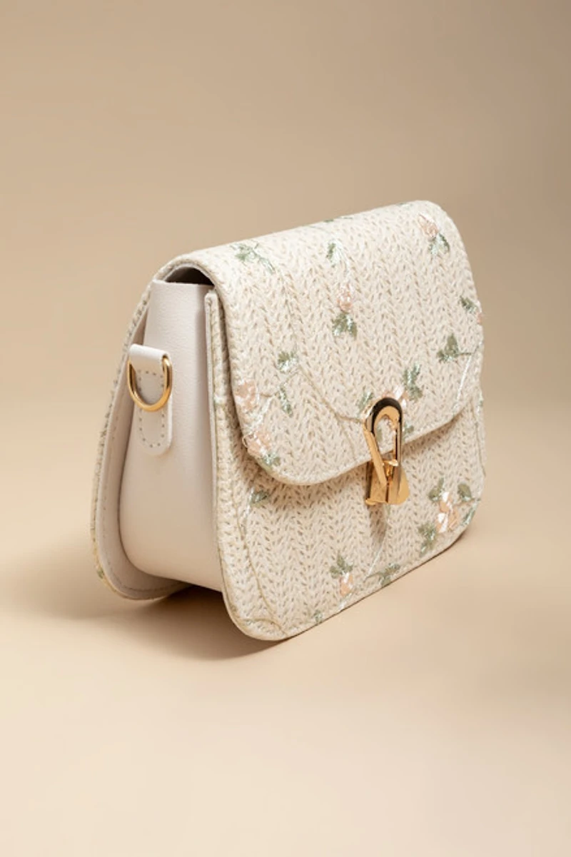 Dianne Floral Straw Crossbody Bag