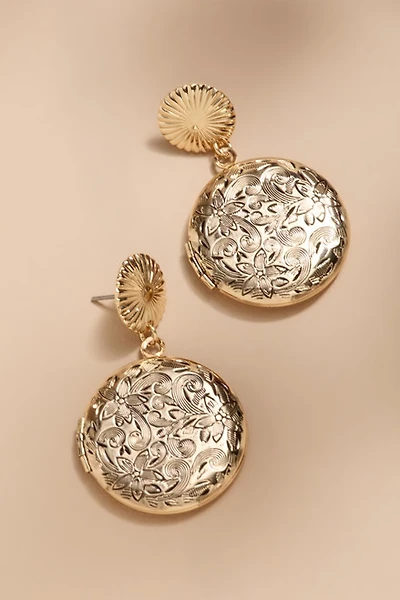 Reyna Embossed Locket Drop Earrings
