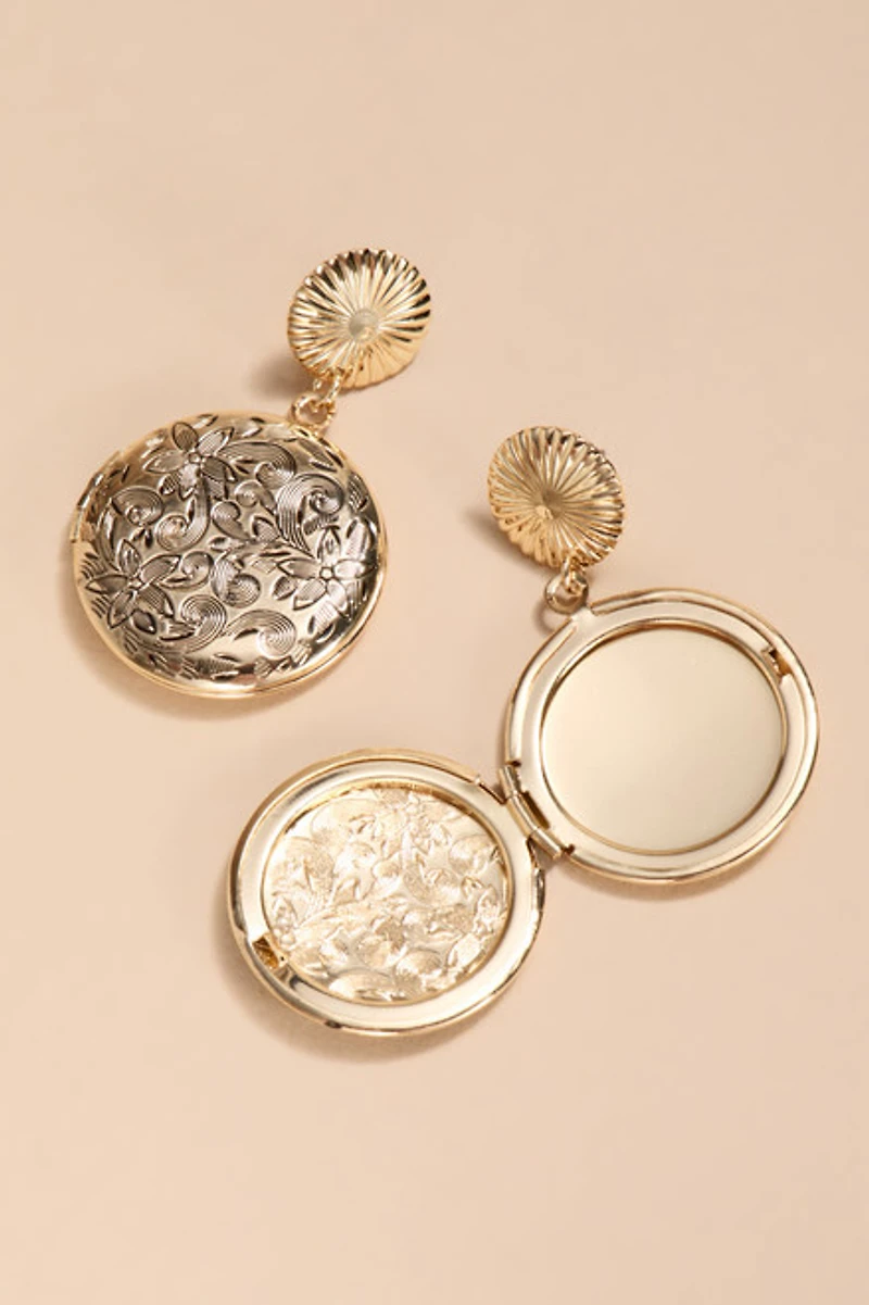 Reyna Embossed Locket Drop Earrings