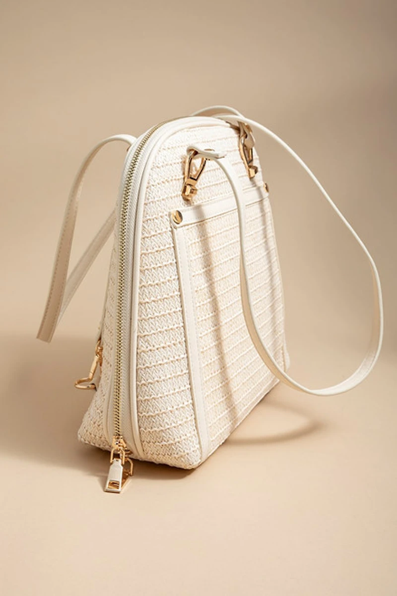 Rochelle Straw And Faux Leather Backpack
