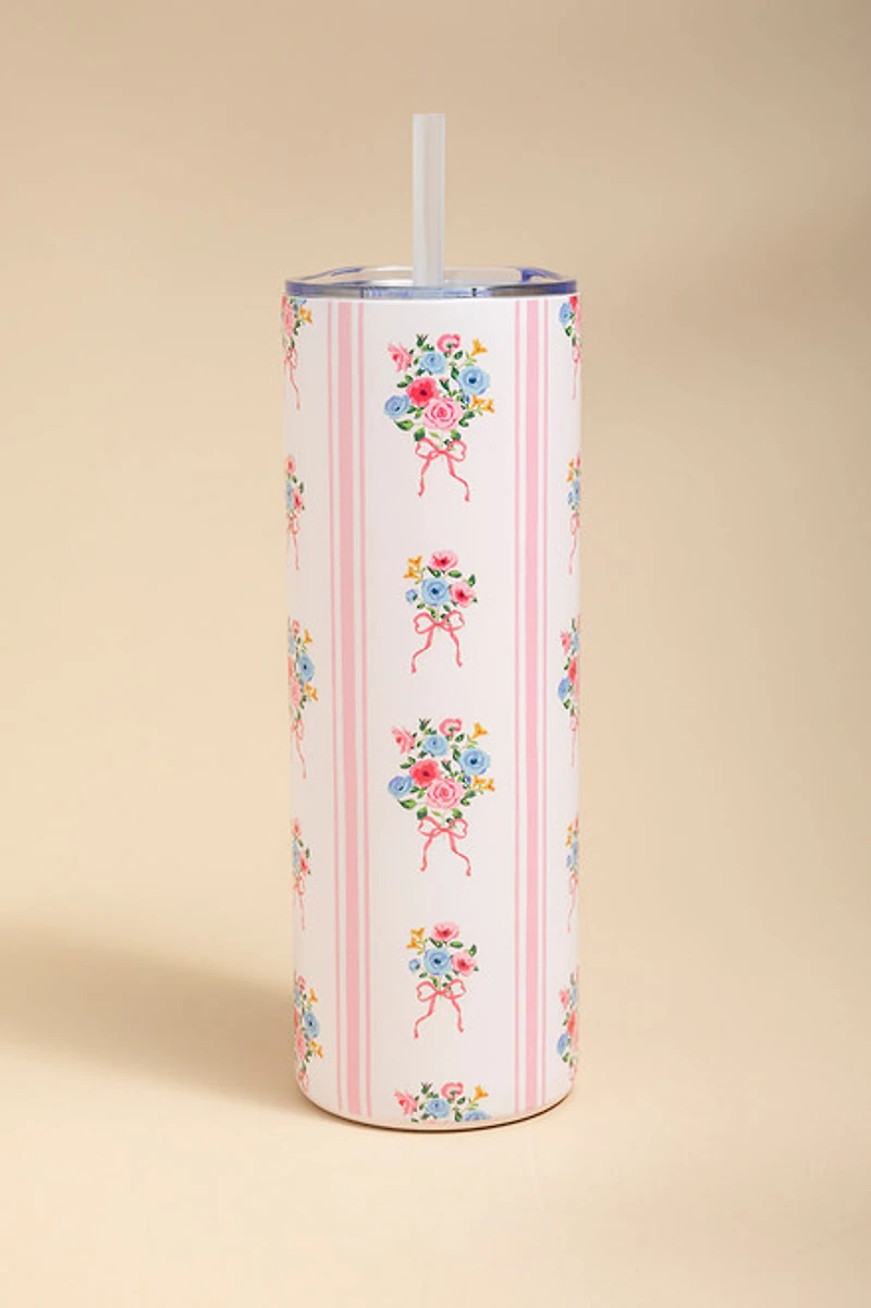 Floral Stripe Stainless Steel Tumbler