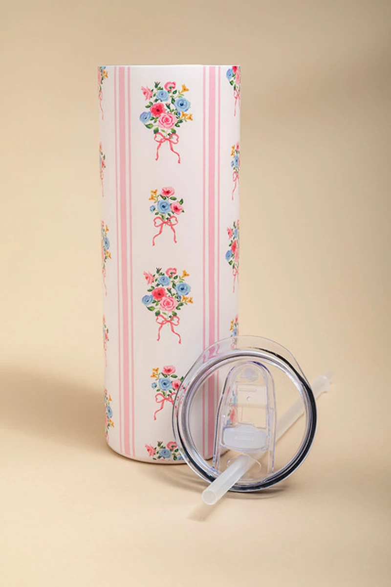 Floral Stripe Stainless Steel Tumbler