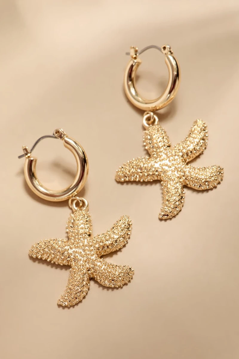 Debbie Starfish Charm Huggie Earrings