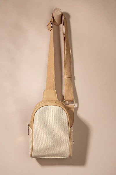 Stacey Straw And Faux Leather Sling Backpack