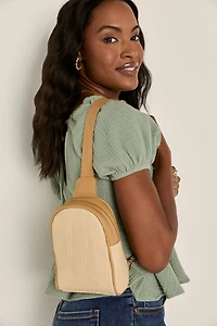 Stacey Straw And Faux Leather Sling Backpack