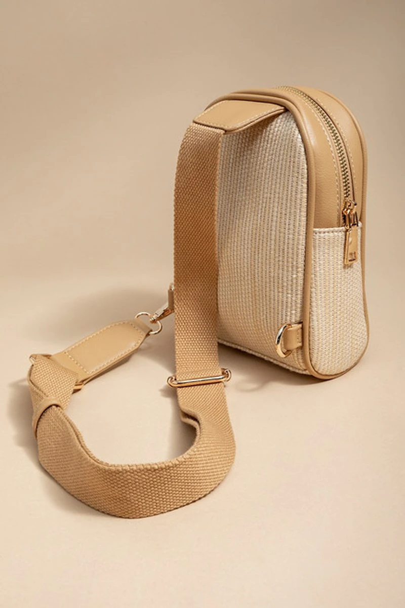 Stacey Straw And Faux Leather Sling Backpack